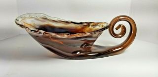Vintage Blown Art Glass Cornucopia Horn Of Plenty Brown Thanksgiving Centerpiece