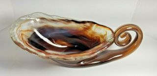 Vintage Blown Art Glass Cornucopia Horn of Plenty Brown THANKSGIVING Centerpiece 2