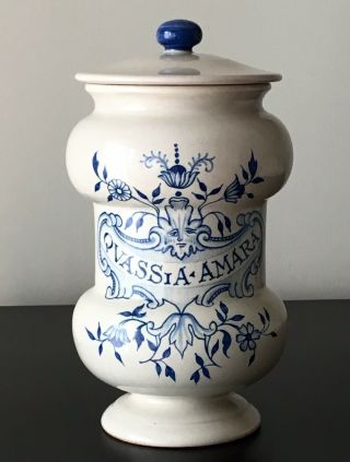 Italian Pottery Canister Apothecary Jar Medical Times Italy 9” Tall