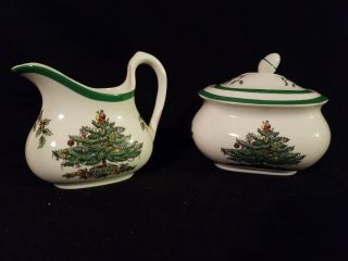 Spode England Christmas Tree Pattern Creamer And Sugar Bowl
