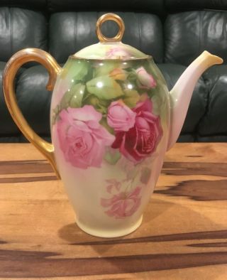 Thomas Bavaria Mentone Hand Painted Green Floral Rose Tea Pot Teapot Pitcher Lid