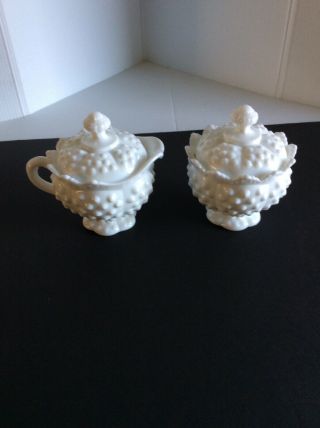 Fenton Milk Glass Hobnail Cream And Sugar With Lids