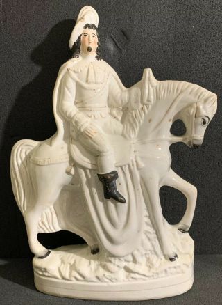 Staffordshire Man On Horse Antique 19th Century Large 13 Inch Flat Sided