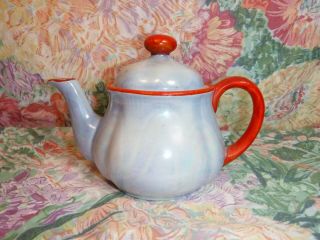 Vintage Blue Swirl Lusterware Tea Pot W/ Burnt Orange Accents - Czech - Slovakia