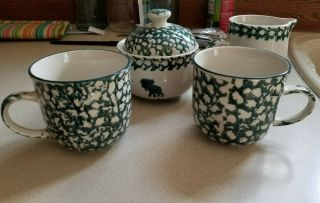 Tienshan " Moose Country " Sugar Bowl Lid Creamer Coffee Cups Folk Craft