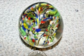 Vintage Art Glass Paperweight With Flowers 2 1/2 " X 2 3/4 "
