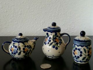 Polish Pottery Miniature Teapot,  Coffee Pot & Canister