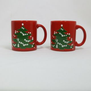 2 Vintage Waechtersbach Red Ceramic Christmas Tree Coffee Cup Mug West Germany