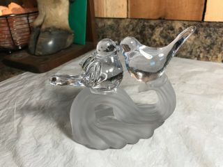 Vintage Frosted Crystal Glass Dove Love Birds Paperweight Figurine