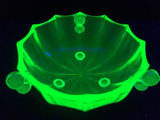 Vaseline Green Glass Panel & Ball Pattern Uranium Jam Soap Dish Sauce Bowl Candy