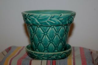 Mccoy Planter Flower Pot - Light Blue Quilted Pattern 3.  5 " - Vintage Mid Century