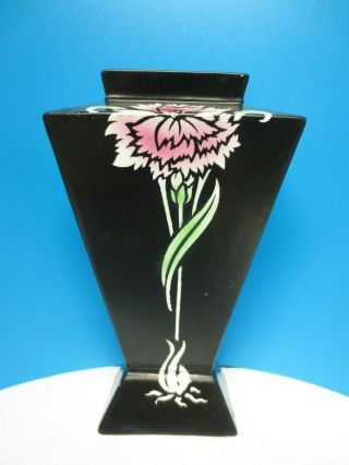 Antique Shelley Art Deco Shape Vase With Pink Carnation Flower Made In England