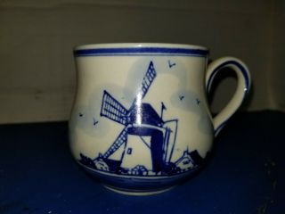 Delft Holland Blue White Hand Painted Coffee Cup Vintage Windmill Scene