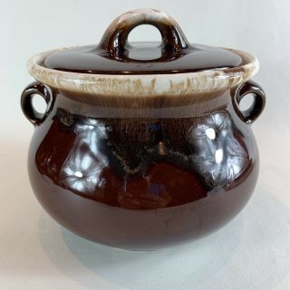 Vintage Mccoy 2 Tone Bean Pot 7056 With Lid Brown Drip Glaze Usa