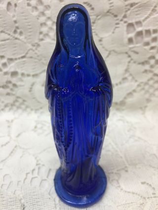 Blue Vaseline Glass Madonna Doll Figurine Uranium Catholic Religious Cobalt Pray