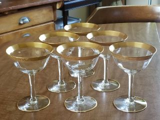 Vintage Set 6 Tiffin Franciscan Gold Rimmed Rambler Rose Champagne Glasses