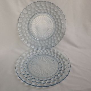 Set Of 2 Dinner Plates Bubble Blue By Anchor Hocking 9 1/4 "