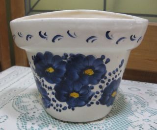 Vintage Hand Painted Floral Wall Pocket Planter Blue Flowers 280
