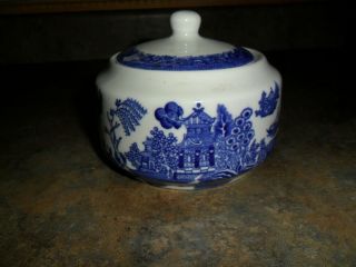 Vintage Shenango Blue Willow Covered Sugar 1930’s Seated Indian Very Scarce