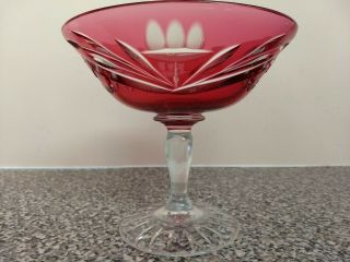 Vintage Cut Glass Rose Colored Candy Dish With Stem.