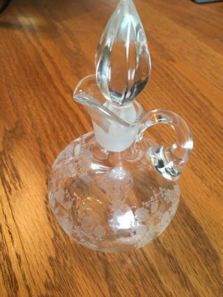 Vintage Crystal Cruet Floral Etched Clear Glass