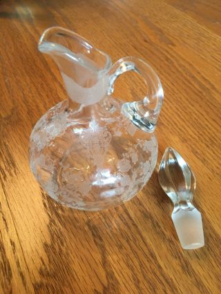 VINTAGE CRYSTAL CRUET FLORAL ETCHED CLEAR GLASS 2