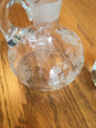 VINTAGE CRYSTAL CRUET FLORAL ETCHED CLEAR GLASS 3