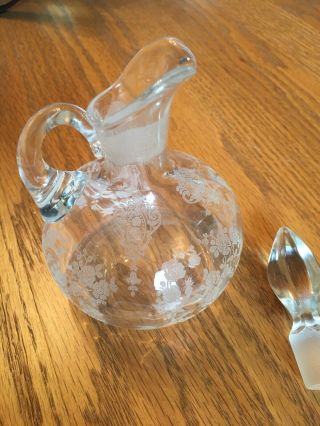 VINTAGE CRYSTAL CRUET FLORAL ETCHED CLEAR GLASS 4