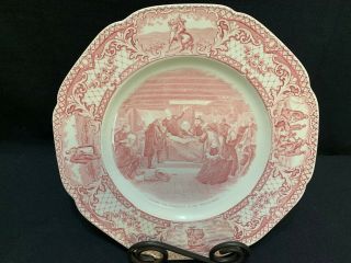 Crown Ducal " Colonial Times " Pink Dinner Plate 10 1/2 " Signing / Mayflower