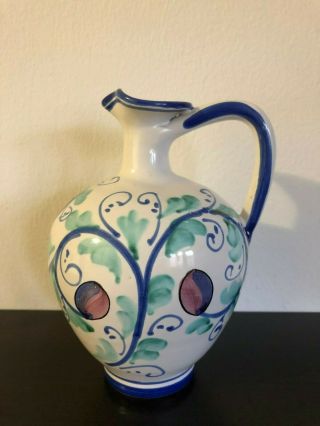 Vintage Vietri Italy Hand Painted 7 " Pottery Jug Pitcher Olives
