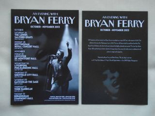 Bryan Ferry/roxy Music Live.  An Evening With 2013 Uk Tour Promo Card Flyers X 2