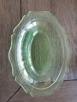 Vintage Federal Patrician Green Depression Glass Oval Vegetable Dish 10 Inch