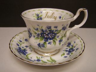 Royal Albert Forget - Me - Not Footed Teacup & Saucer July Series 2003 Flowers