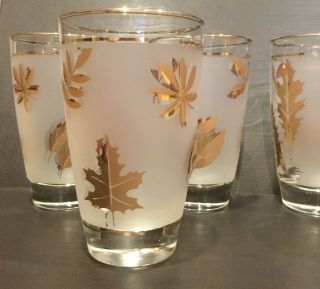 Set Of 6 Vintage 1960’s Libby Frosted Gold Leaf Tea/water Glasses 5 1/4 In.