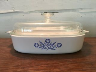 Vintage Corning Ware A - 10 - B Blue Cornflower Casserole Dish Glass Lid 9.  75x9.  75 "