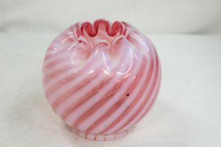 Vintage Fenton Fluted Swirled Milk Cranberry Art Glass Rose Bowl Wow