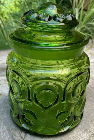 Vintage L.  E.  Smith Moon & Stars Canister Apothecary Jar Green Glass Medium