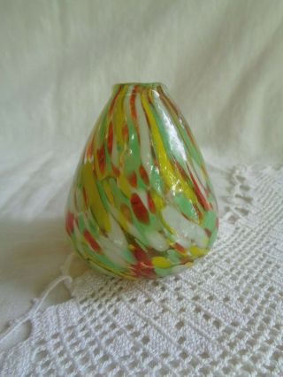 Small Hand Blown Multi Color Art Glass Bud Vase Yellow,  White,  Green,  Red