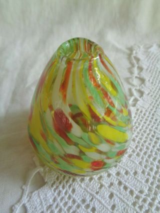 Small Hand Blown Multi Color ART GLASS BUD VASE Yellow,  White,  Green,  Red 3