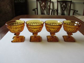 (4) Vintage Indiana Glass Mt Vernon Amber Ftd Sherbet Dessert Cup Glasses 4 "