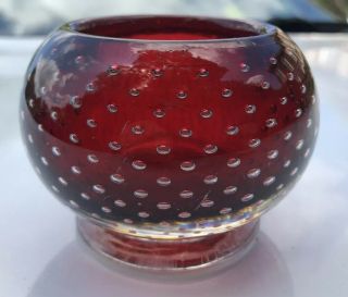 Whitefriars Controlled Bubble Glass Bowl Deep Red Stunning Retro