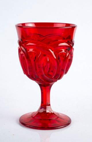 Vintage Ruby Red 8 Oz.  Pattern Glass Stemmed Water Goblet