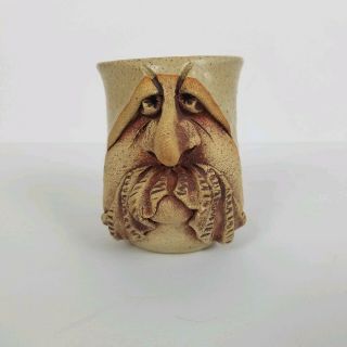 Handmade Signed Face Ceramic Stoneware Pottery Coffee Mug Cup