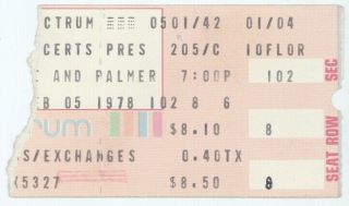 Emerson Lake & Palmer 2/5/78 Philadelphia Spectrum Concert Ticket Stub And Elp