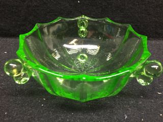 Vaseline Green Glass Panel & Ball Uranium Jam Soap Dish Sauce Bowl / Nappy Candy