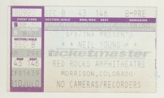 Rare Neil Young 9/20/00 Red Rocks Co Ticket Stub Denver Co