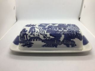 Churchill Blue Willow Staffordshire Covered Butter Dish Made In England Euc