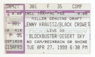 Rare Lenny Kravitz & The Black Crowes 4/27/99 Phoenix Az Ticket Stub