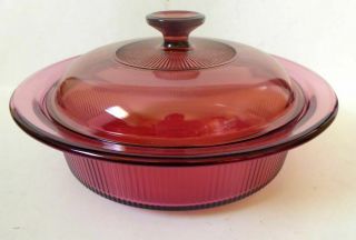 Vintage Corning Pyrex Vision 1.  5 Q Cranberry V - 32 - B Casserole Baking Dish W/ Lid