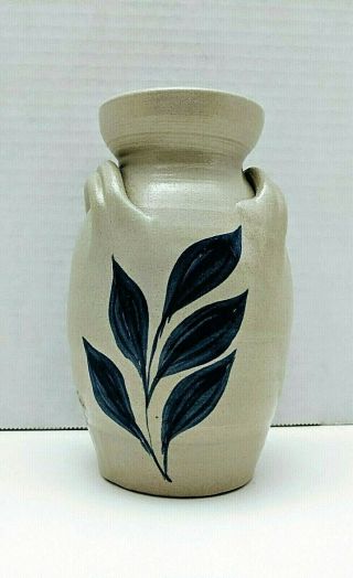 Williamsburg Va Pottery 1992 Gray Cobalt Blue Glaze Stoneware Vase